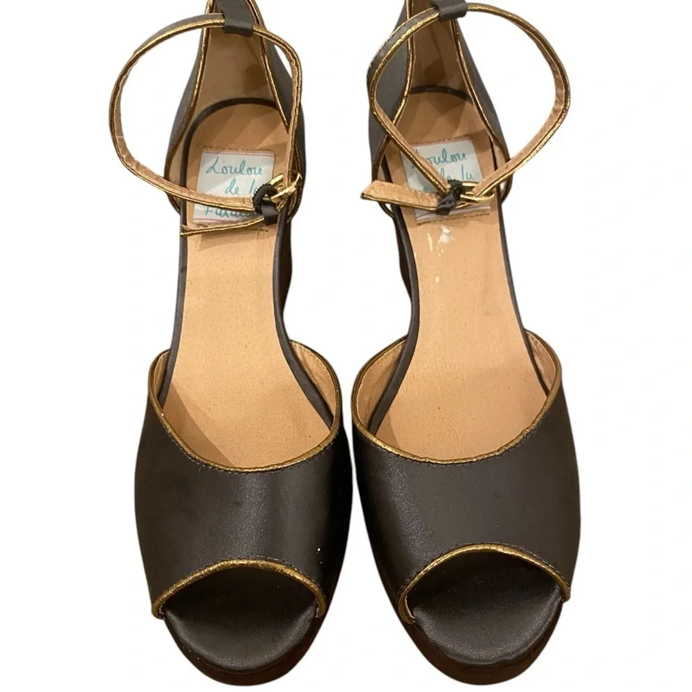 Lou Lou De La Falaise Womens Satin Grey Peep Toe Wedge Heels